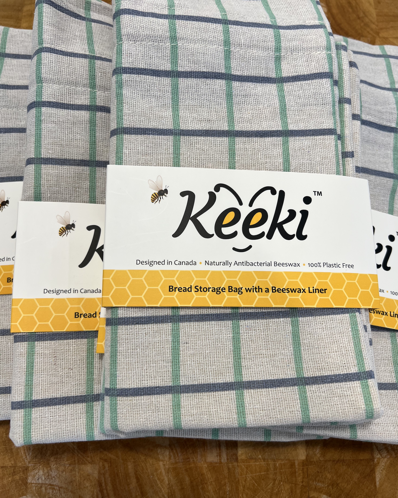 large blue cloth bread bag made by keeki co infused with beeswax antibacterial reusable sealable breatheable 2