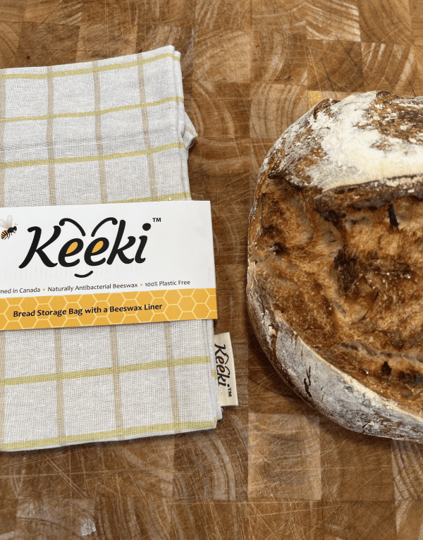 yellow cloth bread bag made by keeki co infused with beeswax antibacterial reusable sealable breatheable