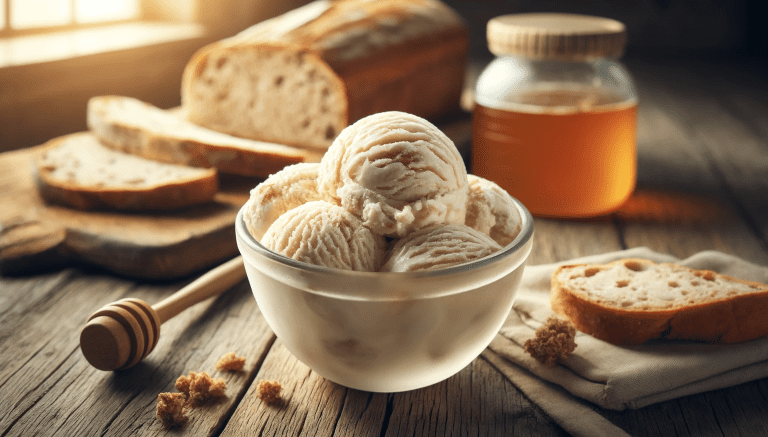 sourdough bread ice cream tastes tangy and delicious and pairs well with other toppings