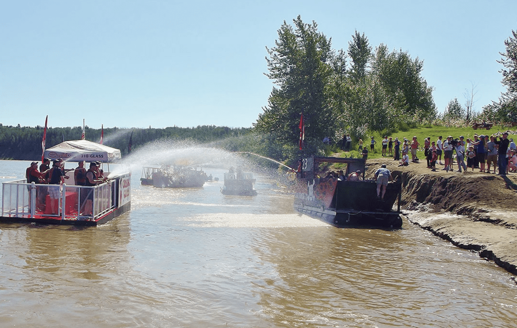 Sourdough Raft Race in the City of Edmonton Alberta on the North Saskatchewan River