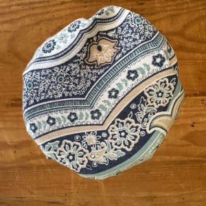 buy blue gold sourdough starter jar cover online in canada handmade with reclaimed repurposed recycled reused vintage fabric cloth linens