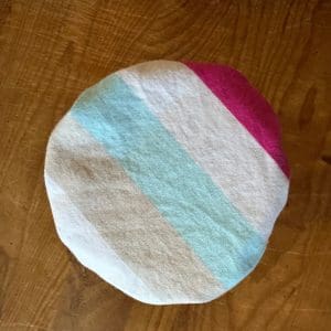 buy rainbow sourdough starter jar cover online in canada handmade with reclaimed repurposed recycled reused vintage fabric cloth linens