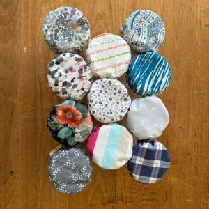 buy sourdough starter jar cover online in canada handmade with reclaimed repurposed recycled reused vintage fabric cloth linens 2
