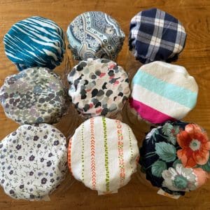 buy sourdough starter jar cover online in canada handmade with reclaimed repurposed recycled reused vintage fabric cloth linens 3