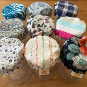 buy sourdough starter jar cover online in canada handmade with reclaimed repurposed recycled reused vintage fabric cloth linens 4