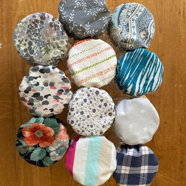 buy sourdough starter jar cover online in canada handmade with reclaimed repurposed recycled reused vintage fabric cloth linens