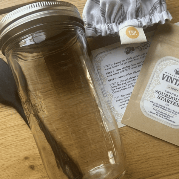 buy sourdough starter kit online in canada handmade with repurposed recycled fabric includes vintage mason jar and shipping with canada post xpresspost 5