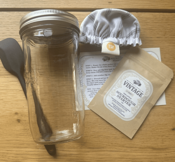 buy sourdough starter kit online in canada handmade with repurposed recycled fabric includes vintage mason jar and shipping with canada post xpresspost